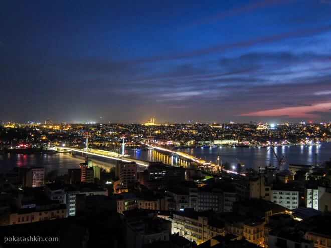 Вечерний Стамбул, вид с Галатской башни на Золотой Рог